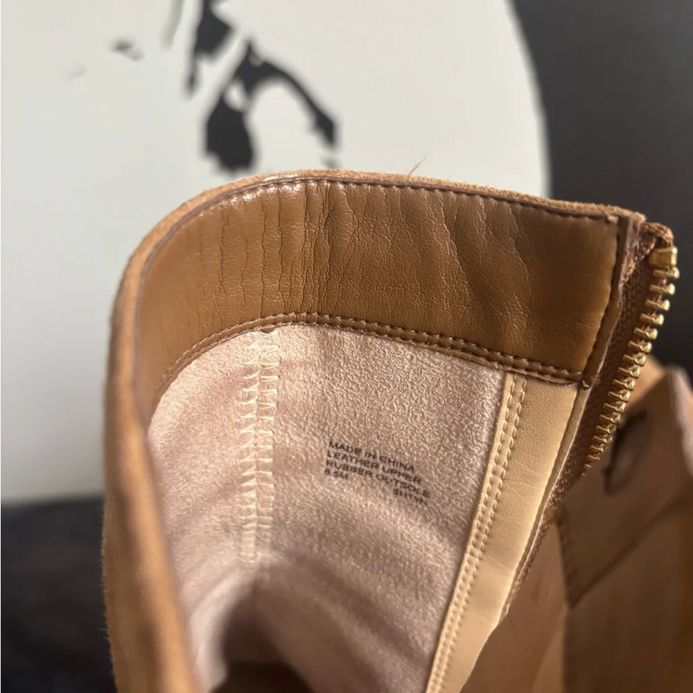 Michael Kors Cognac Suede Block Heel Ankle Boots with Gold Zip - Picture 4 of 5